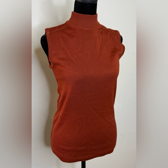 Vintage wool blend rust sleeveless mock neck turtleneck preppy zip back M/L EUC - Picture 2 of 9